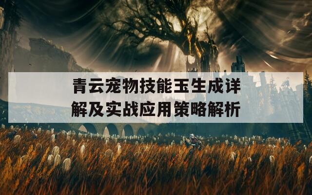 青云宠物技能玉生成详解及实战应用策略解析